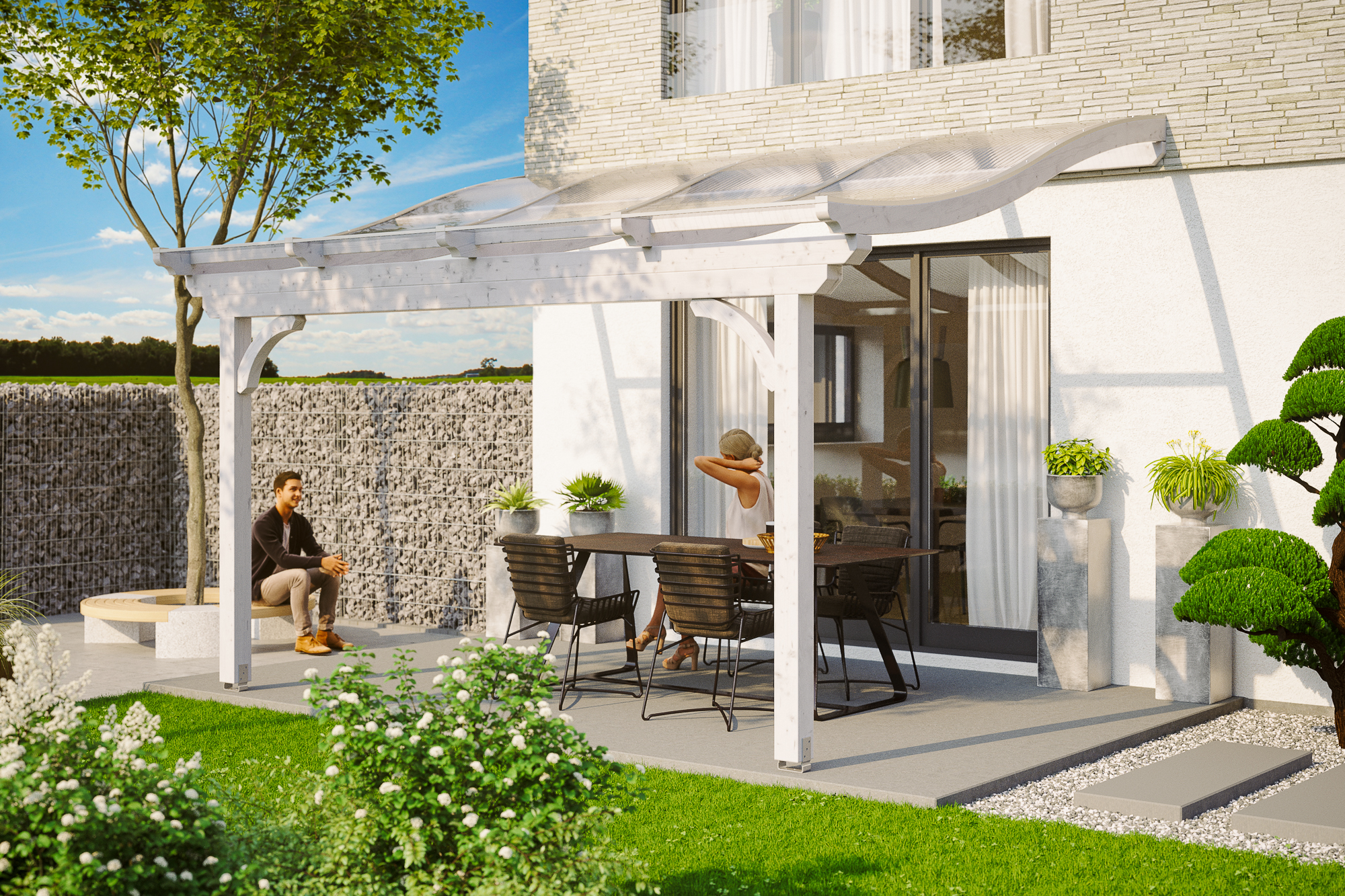 Terrassenüberdachung Verona 434 x 239 cm, Leimholz, weiß
