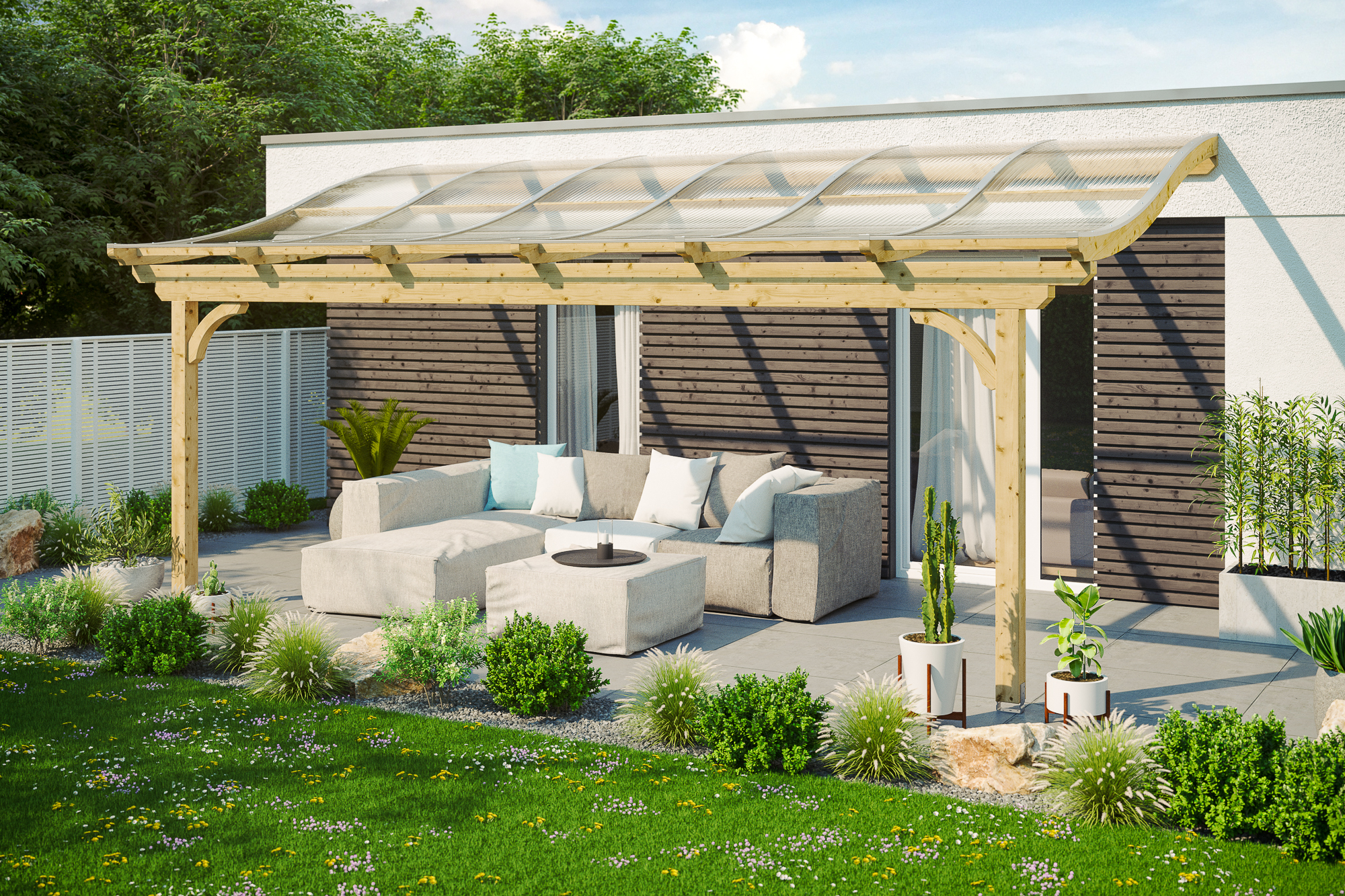 Terrassenüberdachung Verona 648 x 289 cm, Leimholz, natur